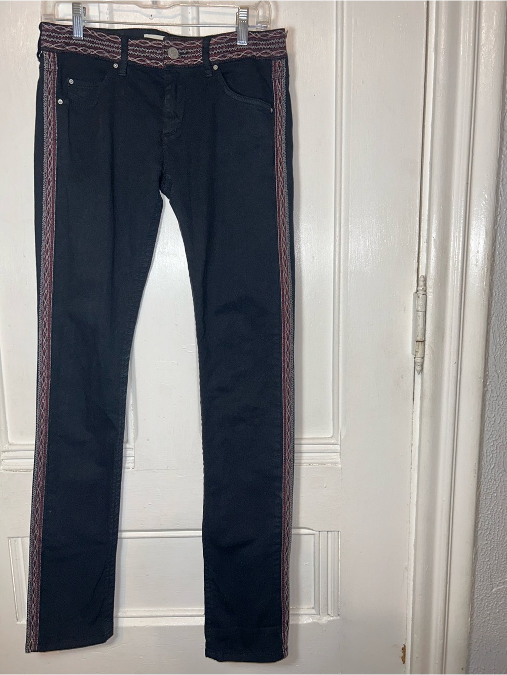 Isabel Marant Etoile Black Cotton Embroidered Waist Trim Jeans